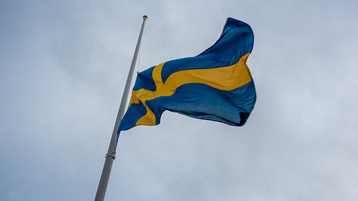 Swedish flag flown at half-mast.