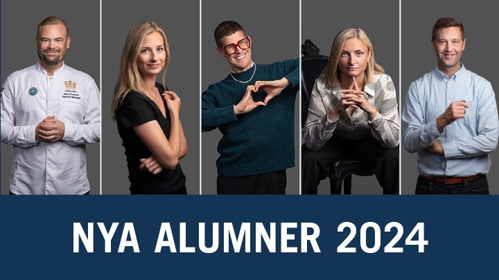 A collage of five portraits with text reading “New alumni 2024".