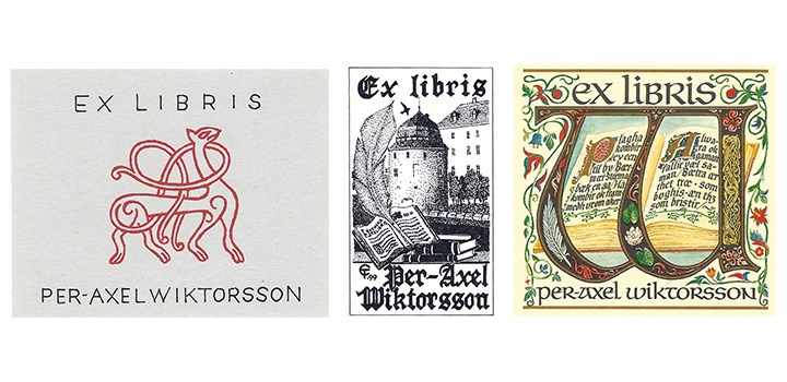 Per-Axel Wiktorssons exlibris med en gul bil som kör på en väg