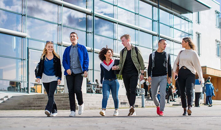 Students outside a building.