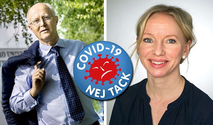 On the left, Vice-Chancellor Johan Schnürer standing outside, his jacket resting on his shoulder. On the right, portrait photo of Gunlög Rasmussen, the infection control doctor for Region Örebro County.