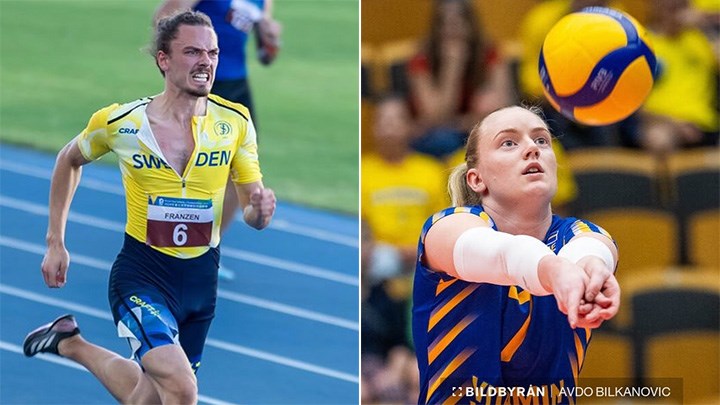 Bildcollage: Stefan Franzén springer på en löparbana och Hedda Broberg tar emot en volleyboll. 