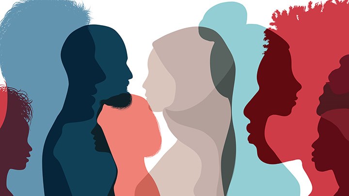 Illustration of heads in profile with different colors.