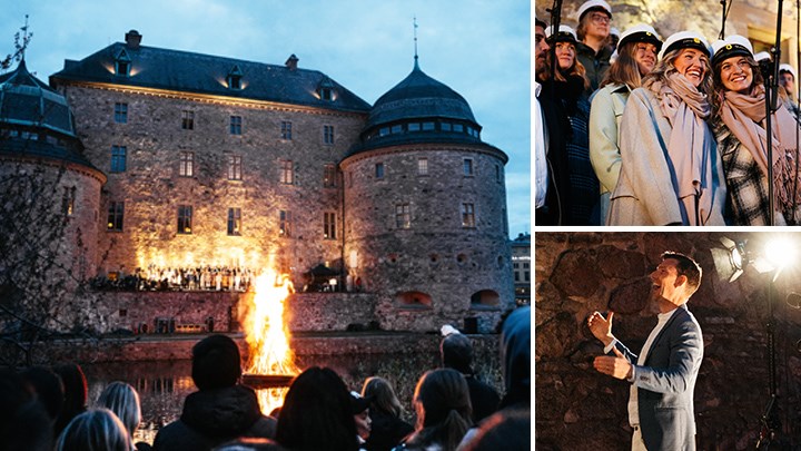 Bildcollage från valborgsfirandet vid Örebro slott.