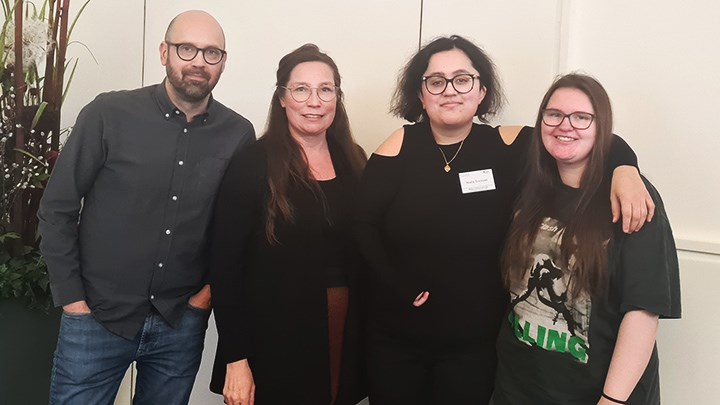 Teachers Jonas Ålander and Anette Bagger together with students Nisha Ericsson and Maija Damström.