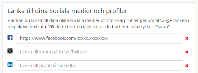 Skärmdump som visar ruta för sociala medier.