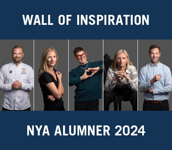 Ett collage med fem nya alumner till Wall of Inspiration.