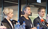 Helene Hellmark Knutsson, minister för högre utbildning och forskning, Ylva Johansson, arbetsmarknadsminister och Gustav Fridolin, utbildningsminister.
