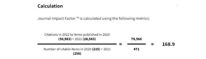 An image of an example on how to calculate a journal's impact factor