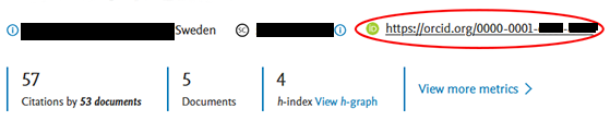 Ett exempel på ett ORCID-nummer är markerat.