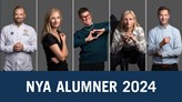 Fem porträtt i ett collage med texten "Nya alumner 2024".