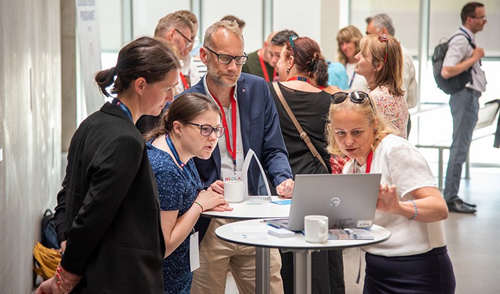 Sofia Sjödin, Martyna Sobczak and Peter Kjellström from the School of Law, Psychology and Social Work discuss student exchanges with Kamila Danihelkova from University of Ostrava in Czech Republic. 