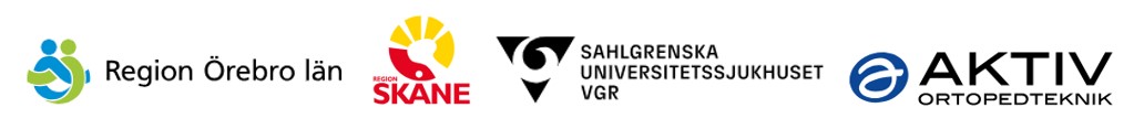 Logos for Region Örebro county, Region Skåne, Sahlgrenska University hospital and Aktiv ortopedteknik.