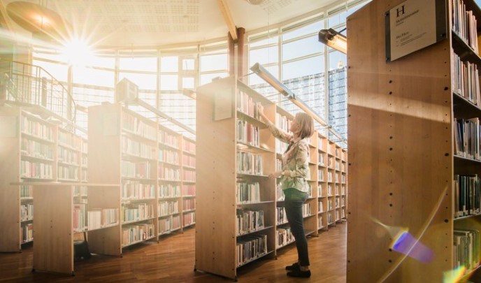 bookshelves in a library 