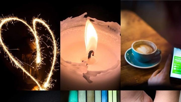 Collage with heart, candle and coffee