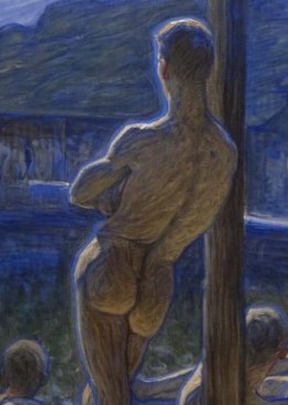 Målning av av en naken man med ryggen vänd mot betraktaren.