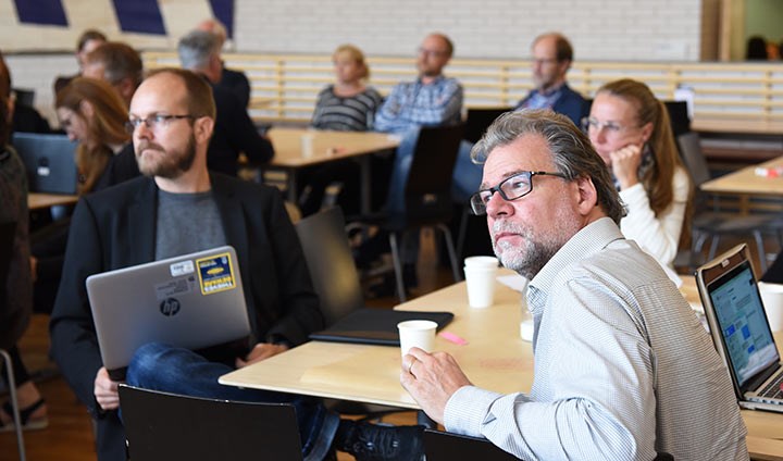 Per-Anders Svärd och Anders Nordquist under eftermiddagens workshop om jämställdhet.