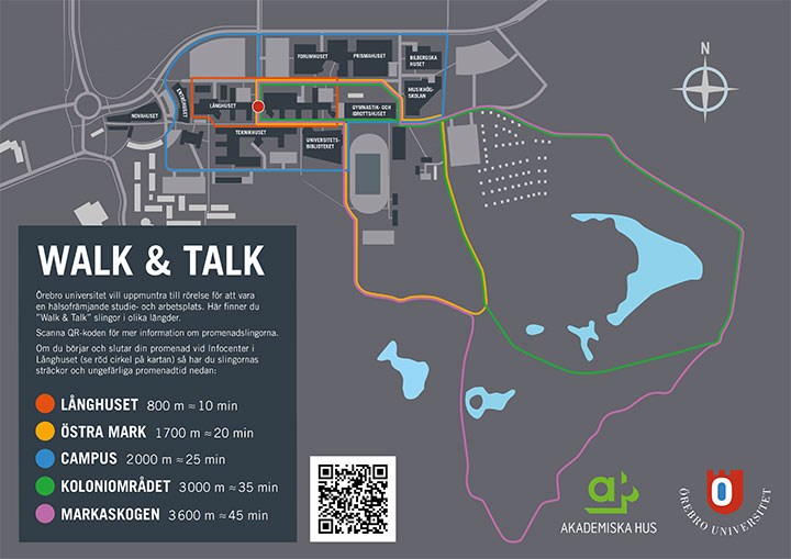 Map of Campus Örebro with walking loops.