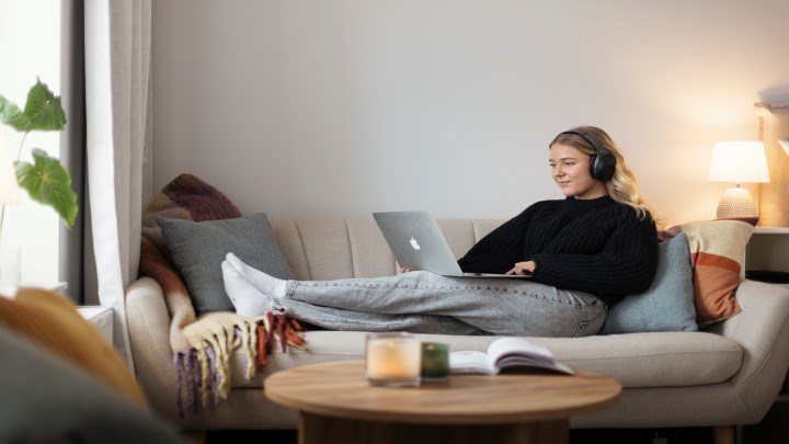 A student sitting with her computer